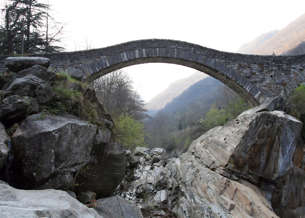 Ancient arch bridge in Lavertezzo, Switzerland